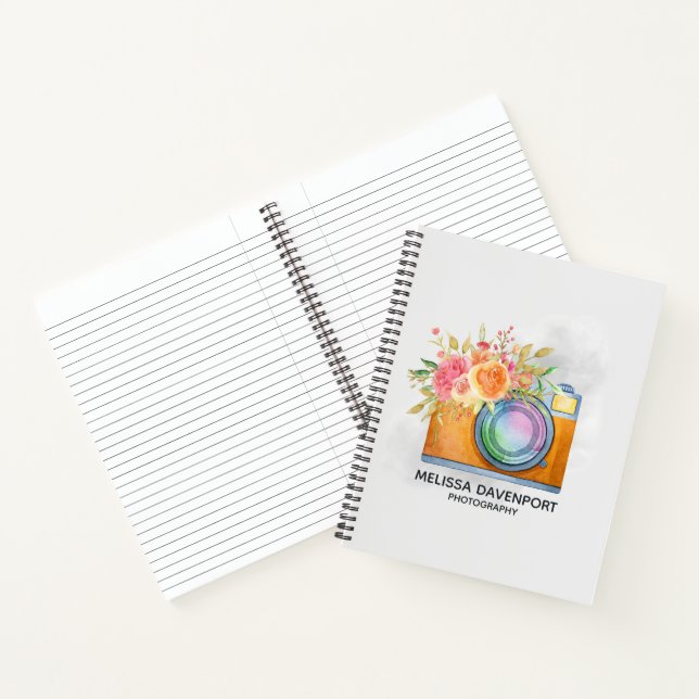 Boho Orange Kamera & Floral Bouquet Wasserfarbe Notizbuch (Innenseite)