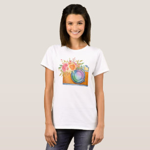 Boho Orange Kamera & Floral Bouquet Wasserfarbe T-Shirt