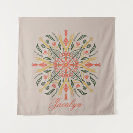 Boho Orange Mandala Name Wandteppich