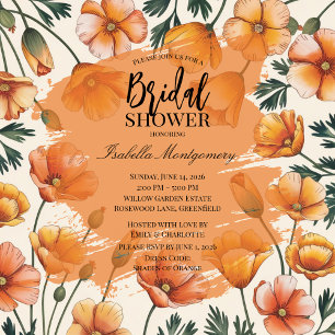 Boho Orange Mohn Blumen Hochzeitsdusche Einladung
