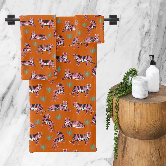 Boho Orange Pink Dschungel Tiger Badhandtuch Set (Boho Orange Pink Jungle Tigers Bath Towel Set)