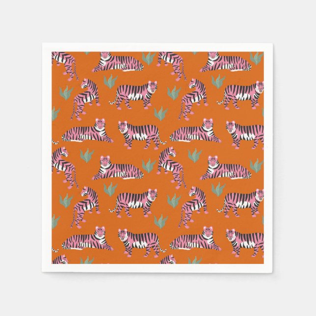 Boho Orange Pink Dschungel Tiger Serviette (Vorderseite)