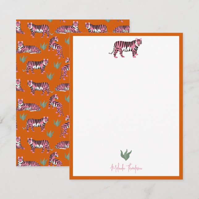 Boho Orange Pink Jungle Tiger Script Mitteilungskarte (Vorne/Hinten)