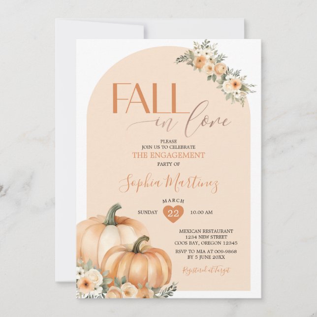 Boho Orange Pumpkin Fall Liebe Engagement Party Einladung (Vorderseite)