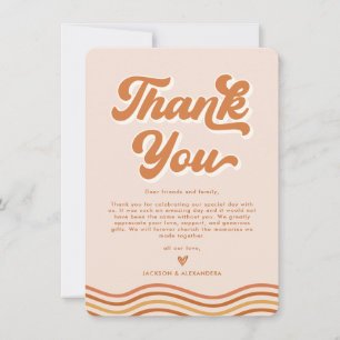 Boho Orange Retro 70er Hochzeit Danke Karte