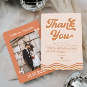 Boho Orange Retro 70er Wedding Dankeschön Card Einladung