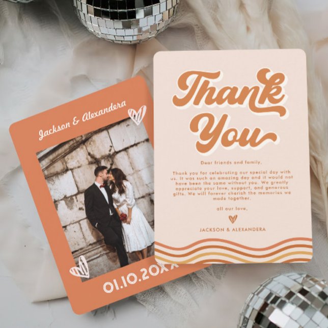 Boho Orange Retro 70er Wedding Dankeschön Card Einladung (Von Creator hochgeladen)
