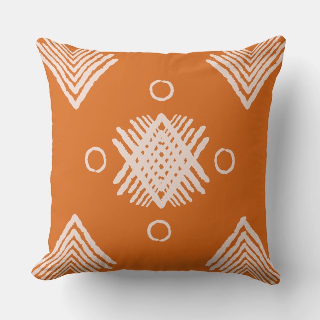 Boho Orange Tribal Kissen (Vorderseite)