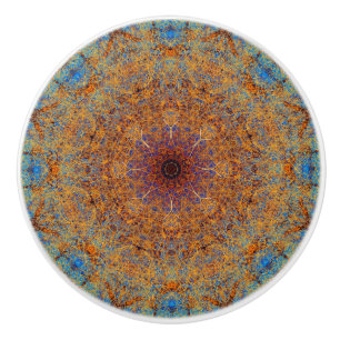 Boho Orange und Blue Mandala Filigree Floral Keramikknauf