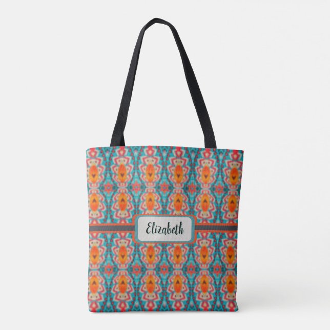 Boho Orange und Türkis Tribal Inspirierte Tasche B (Rückseite)