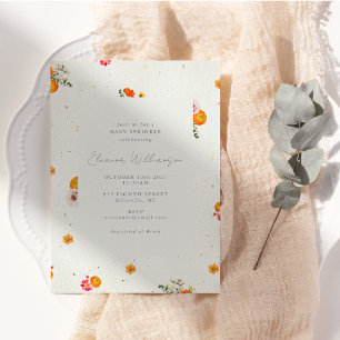 Boho Orange Wildblumen Floral Baby Sprinkle Shower Einladung
