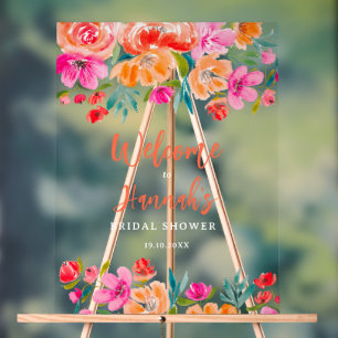 Boho orangefarbene florale Wildblumen Hochzeitsbeg Acrylschild