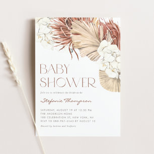 Boho-Orchideen und getrocknete Palmwedel-Baby-Part Einladung