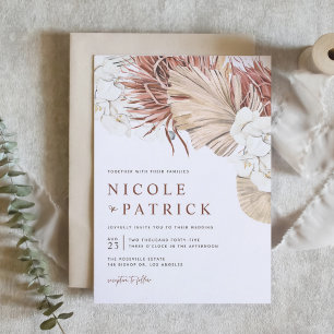 Boho-Orchideen und getrocknete Palmwedel-Hochzeit Einladung