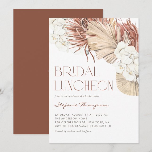 Boho Orchids and Driving Palm Blätter Bridal Lunch Einladung (Vorne/Hinten)