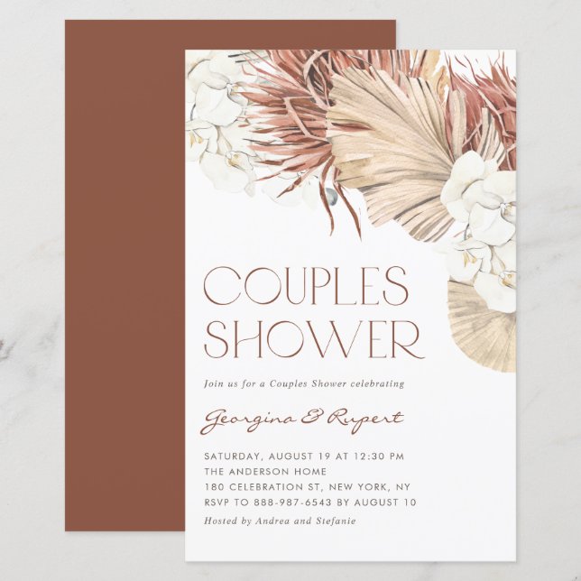 Boho Orchids and Palm Couples Einladung (Vorne/Hinten)