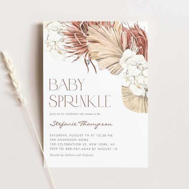 Boho Orchids und getrocknete Palm-Blätter Baby Spr Einladung (Von Creator hochgeladen)