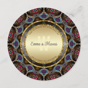 Boho-Orientaler Aqua-Lila-Mosaik-Mandala-Event Menükarte
