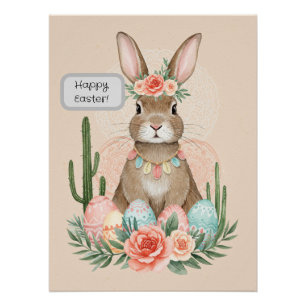 Boho-Osterhase-Druck Whimsical Pastell Poster