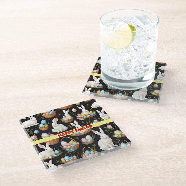 Boho-Osterhase-Kollektion Glasuntersetzer (Schrägansicht)