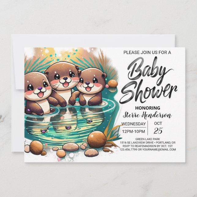 Boho Otter Adventure Baby Shower Einladung (Vorderseite)