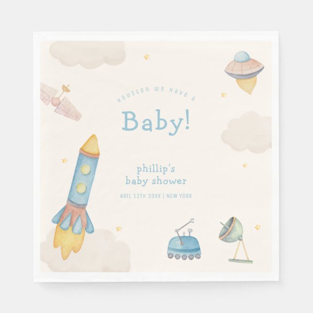Boho Outer Space Raketenjunge Baby Shower  Serviette (Vorderseite)