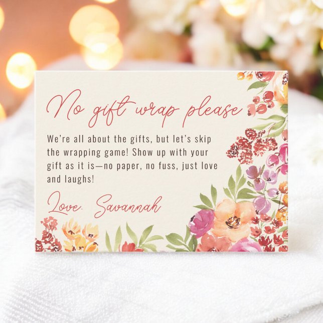 Boho Painted Floral No Gift Wrap Brautparty Begleitkarte (Boho Painted Floral No Gift Wrap Bridal Shower Enclosure Card)