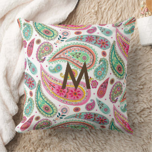 Boho-Paisley-Mehrfarbiges Mädchenmuster Monogramm  Kissen