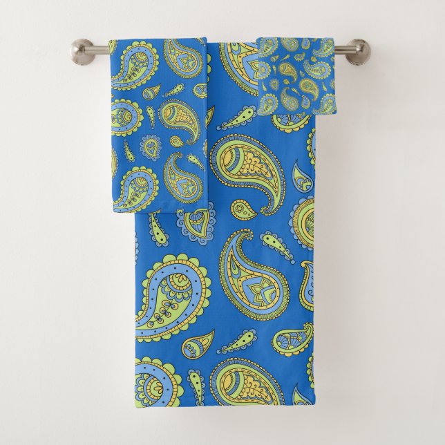 Boho Paisley Motif Cerulean bleu et jaune vert (En situation)