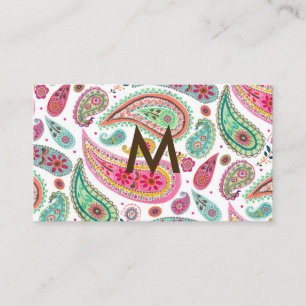 Boho Paisley Multicolor mädchenhaft monogramm Visitenkarte