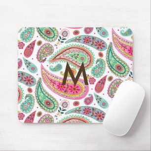 Boho-Paisley-Muster mit mehreren Farben und Monogr Mousepad
