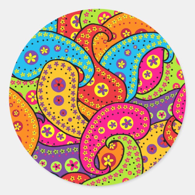 Boho Paisley Runder Aufkleber (Vorderseite)