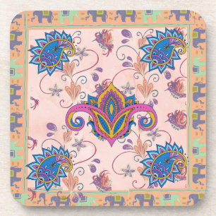 Boho-Paisley- und Elefantenmuster_lmandala-Kunstwe Getränkeuntersetzer