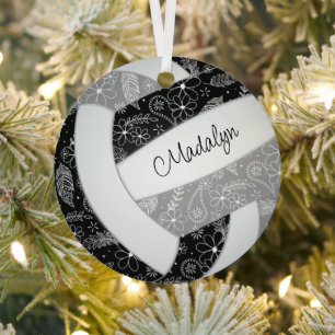 Boho Paislies Federn schwarzen grauen Volleyball Ornament Aus Metall