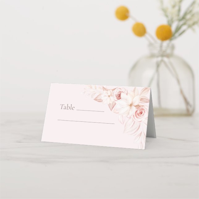 Boho Pale Pink Floral Wedding Platzkarte (Vorderseite)
