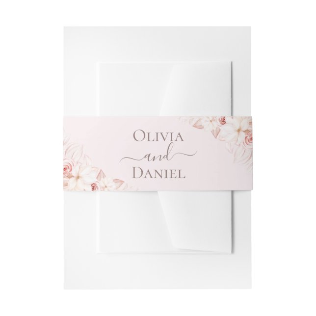 Boho Pale Pink Roses Wedding Einladung Bauch Band (Vorderseite Beispiel)