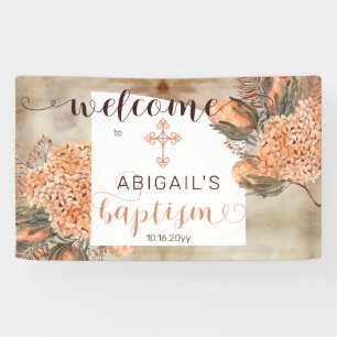 Boho Palm Blätter Hydrangeas Girl Baptisse Willko Banner