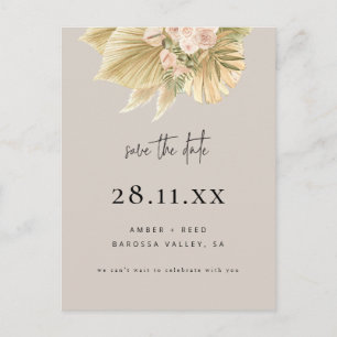 Boho Palm Bloral Blush Natural Save the Date Einladungspostkarte