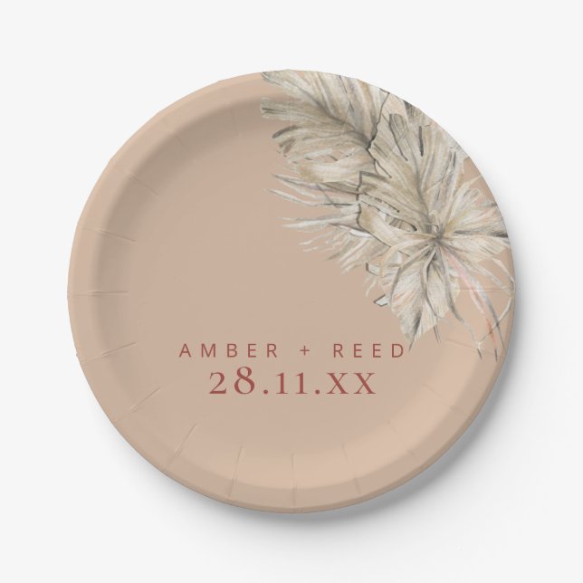 Boho Palm Foliage Terracotta Rosa Modern Arch Pappteller (Vorderseite)