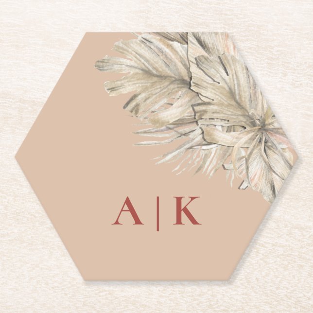 Boho Palm Hexagon Blush Mit Monogramm Untersetzer (Vorderseite)