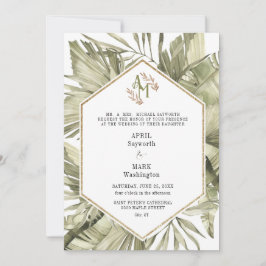 Boho Palm Leaf Greenery Monogram Wedding Einladung