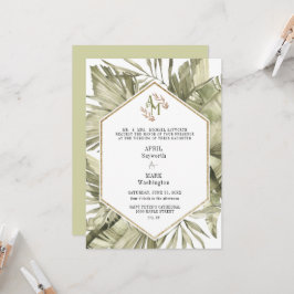 Boho Palm Leaf Greenery Monogram Wedding Einladung