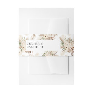 Boho Palm Leaf & Pampas Grass & Beige Floral 2 Einladungsbanderole