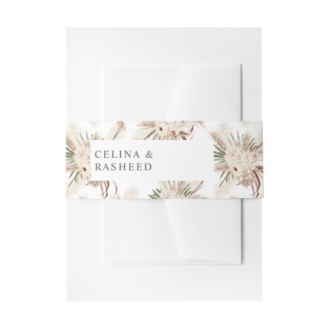 Boho Palm Leaf & Pampas Grass & Beige Floral 2 Einladungsbanderole (Vorderseite Beispiel)