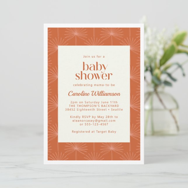 Boho Palm Leaf Rust Botanical Baby Dusche Einladung (Stehend Vorderseite)