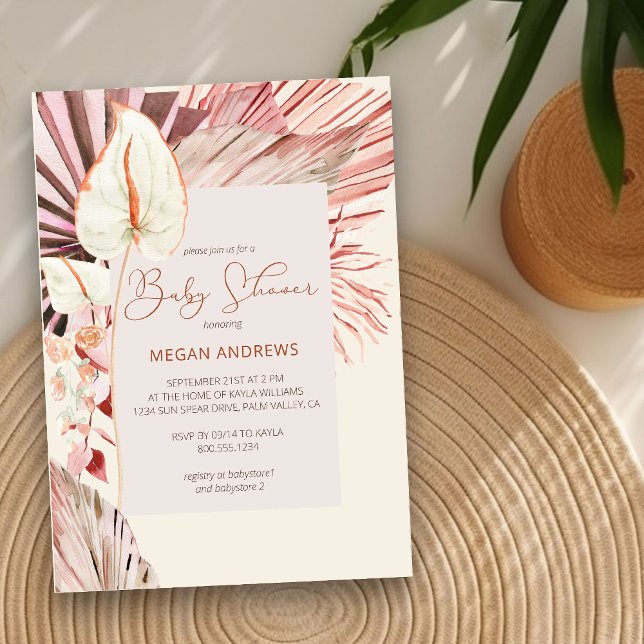 Boho Palm-neutrale Foliage-Babydusche Einladung (Neutral Baby Shower Invitation with boho palm leaves)