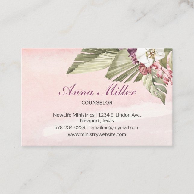 Boho Palm Orchid Gentle Pink Counseling Ministry Visitenkarte (Vorderseite)