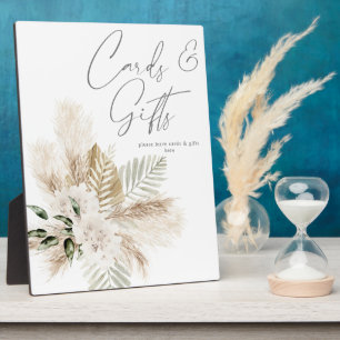 Boho Palm Pampas & Beige Blumenkarten Geschenke 2 Fotoplatte