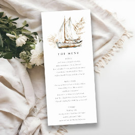 Boho Palm Sailboat Seascape Wedding Menu Card Einladung