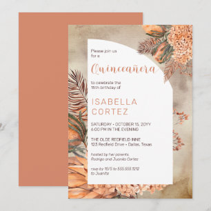 Boho Palm Verlasse Hydrangea Blooms 15. Quinceañer Einladung